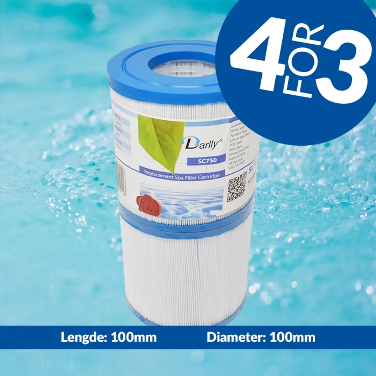Spa filter 10 sq. ft. (x2) u/ gjenger, vaskbart (4pk - spar 25%!)