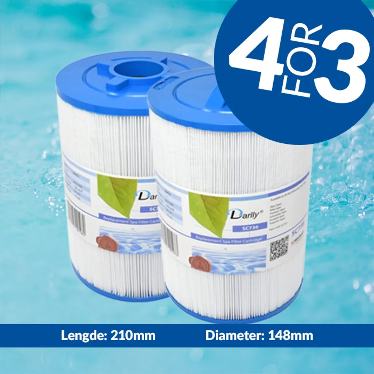 Spa filter 100 sq. ft. (x2) gjenget, vaskbart (4pk - spar 25%)