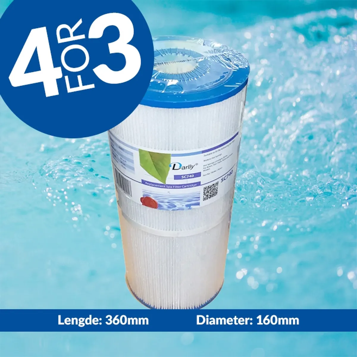 Spafilter 48 sq. ft., vaskbart (Hotspring Limelight) (4pk - spar 25%)
