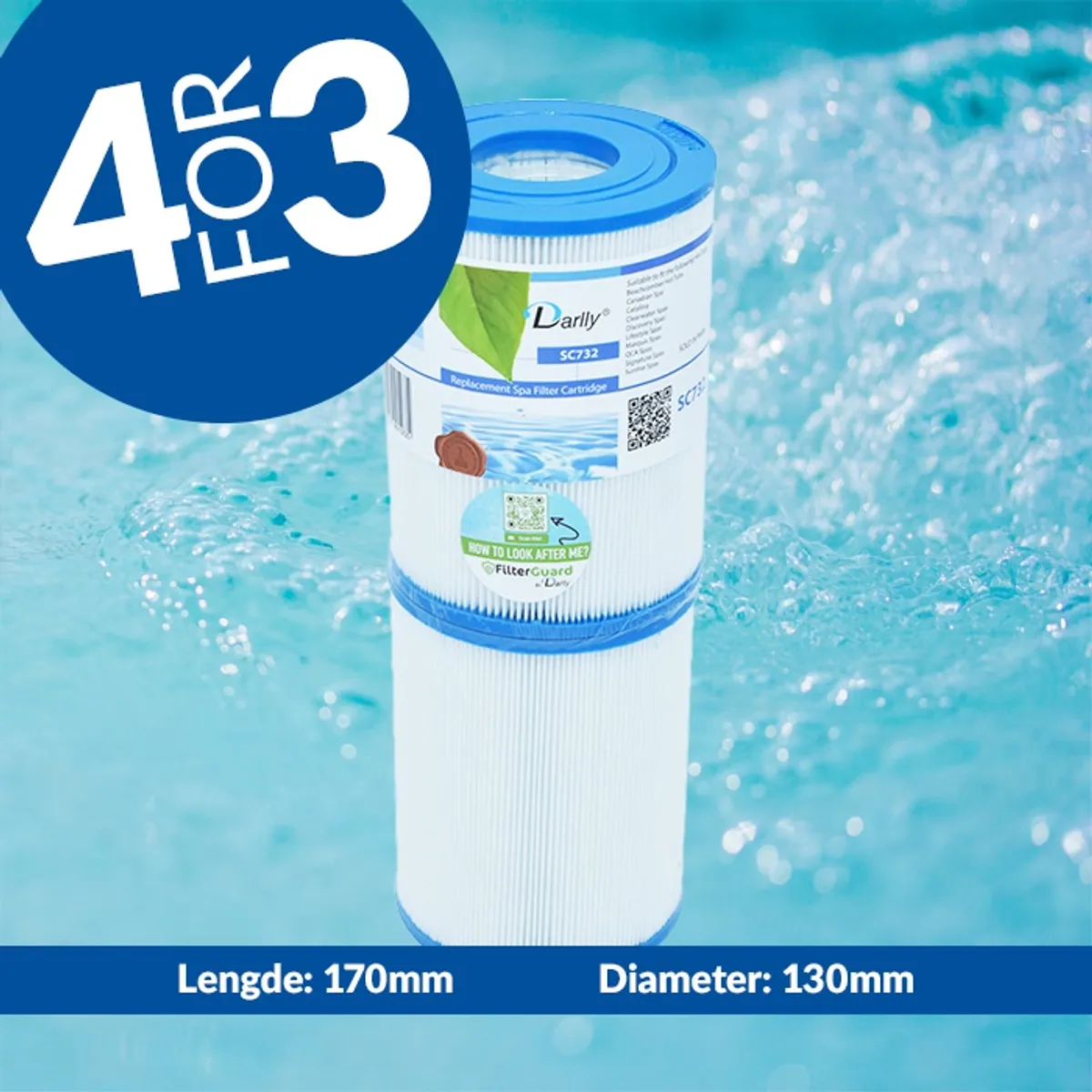 Spa filter 50 sq. ft. (x2) u/ gjenger, vaskbart  (4pk - spar 25%!)