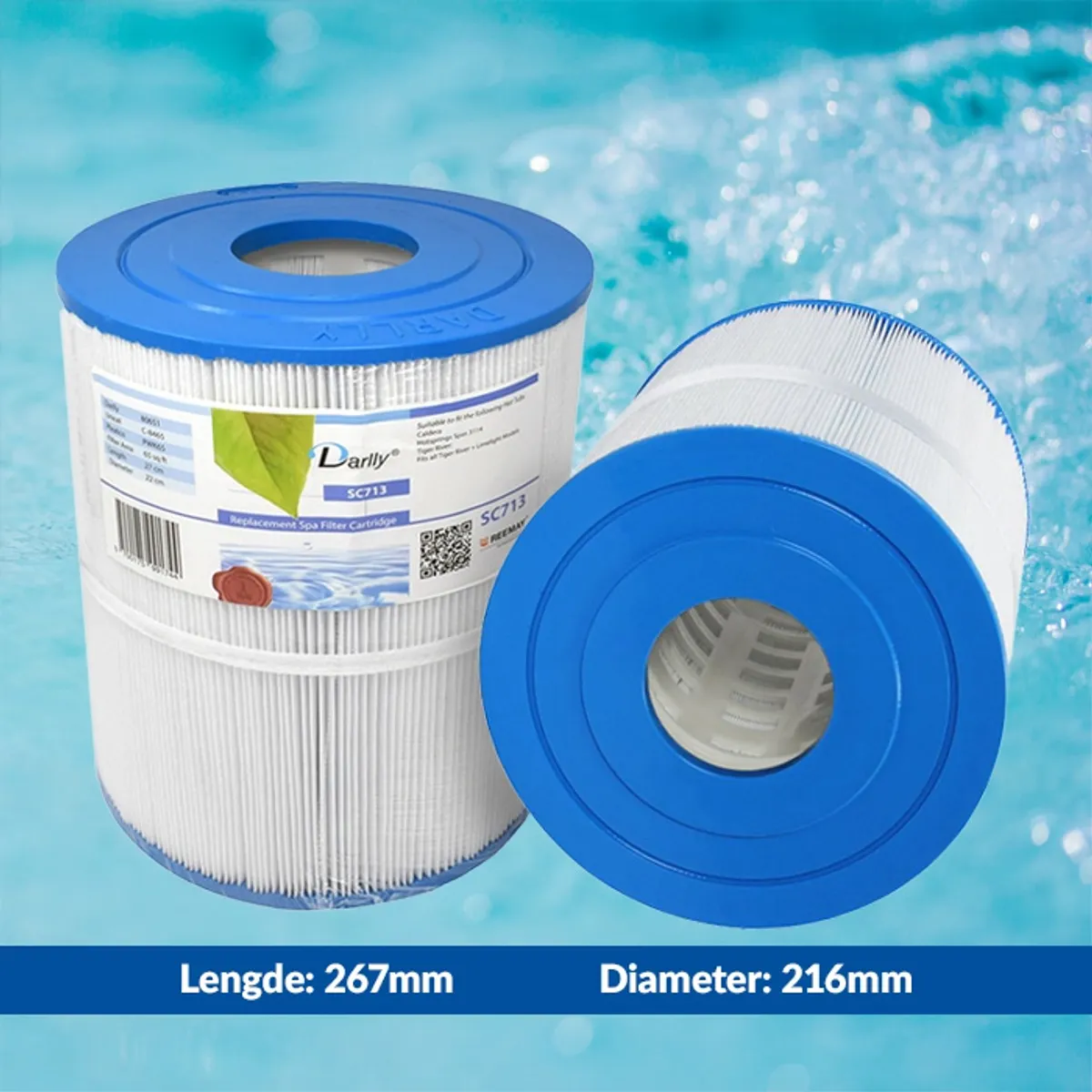 Spa filter 65 sq. ft. u/ gjenger, vaskbart (Caldera, Hotspr. m.m